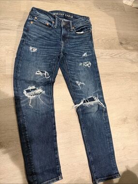 American Eagle Outfitters Dark Blue Distressed Skinny Jeans